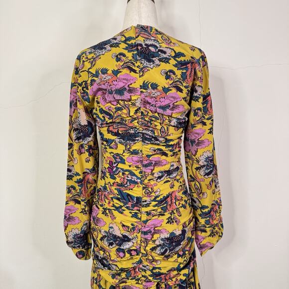 Etro Yellow Floral Silk Blend Ruched Mini Dress Size 42 NWT Italy Romantic - Picture 7 of 12